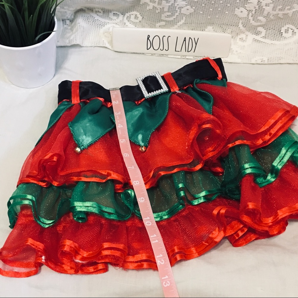 Girls Christmas Elf Tiered Tulle Skirt green and red - Picture 6 of 7